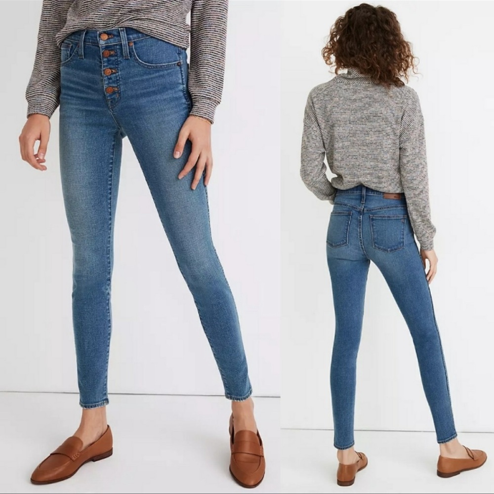Madewell 10” High Rise Skinny Jeans in Dewitt Wash Button Front